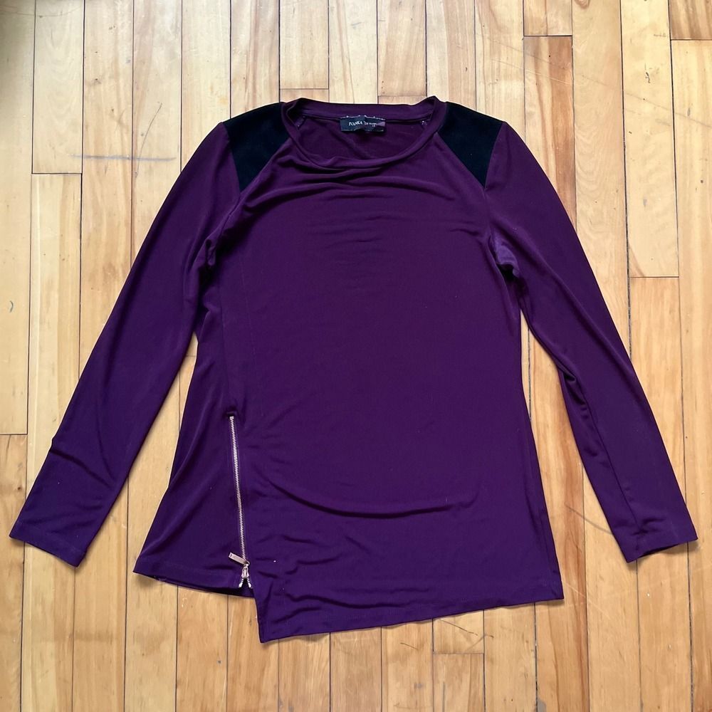Ivanka Trump Long Sleeve Zipper Accent Purple Tunic Top Womens Size Medium